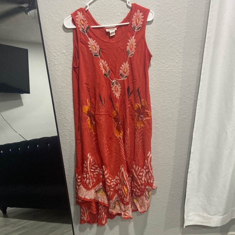 Vibrant Red Floral Asymmetrical Dress